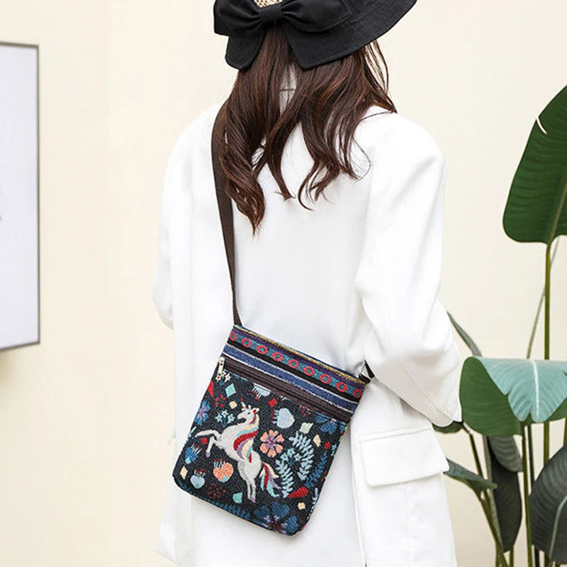 Lady Crossbody Shoulder Bag, Phone Purse Handbag, Ethnic Style Embroidered Messenger Bag, Retro Small Canvas Bag
