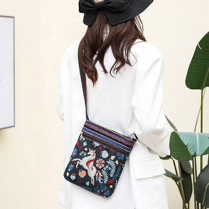 Lady Crossbody Shoulder Bag, Phone Purse Handbag, Ethnic Style Embroidered Messenger Bag, Retro Small Canvas Bag