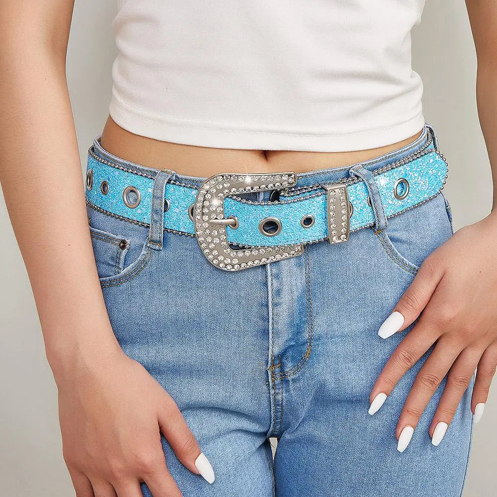 Women's Rhinestone Belt Shiny Sequined Jeans Waistband European American Fashion Decoration Versatile Glamorous Waist Chain