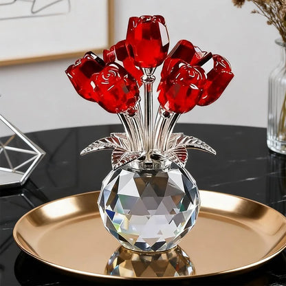 Creative Crystal Rose Sculpture Reflect Colorful Rose Bouquet Ornaments Small Handmade Crystal Rose Bundle Mother's Day