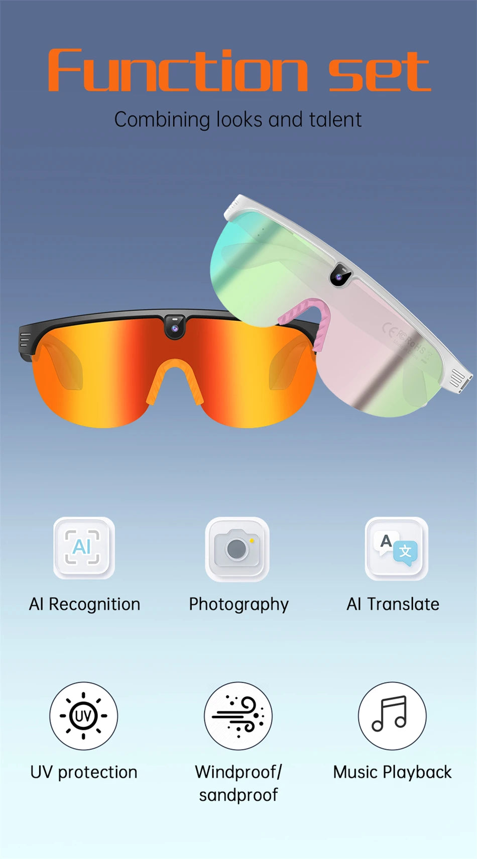 4K Polarized AI Smart Cycling Glasses Men 800W Camera Video Recording Translation Sunglasses Bluetooth Call Music Sports Glasses