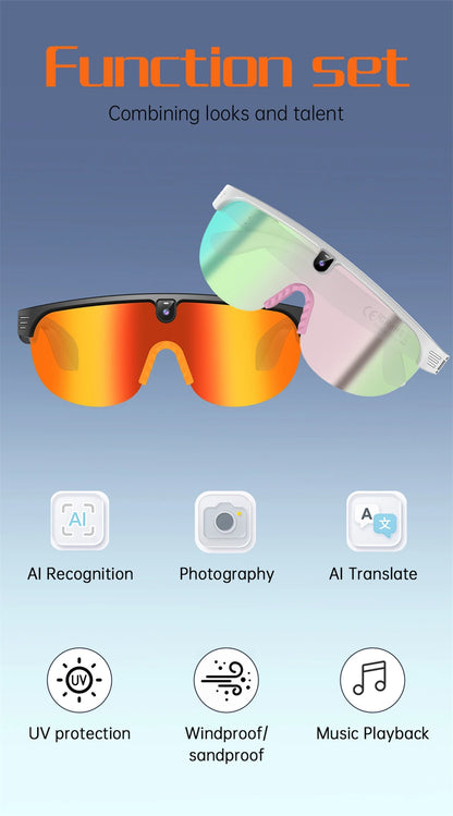 4K Polarized AI Smart Cycling Glasses Men 800W Camera Video Recording Translation Sunglasses Bluetooth Call Music Sports Glasses