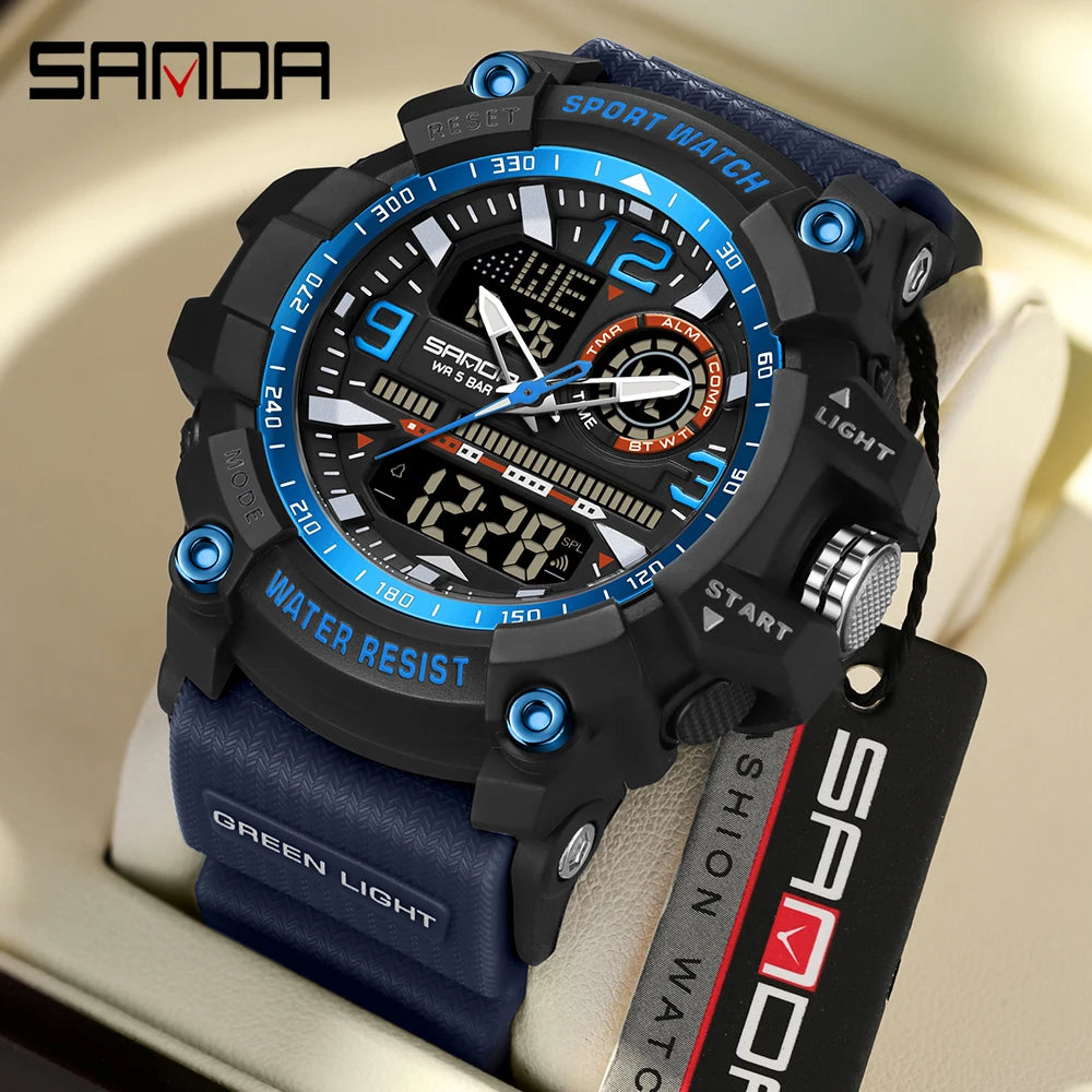SANDA 3367 Men's Electronic Watch Large Dial Multi Functional Outdoor Waterproof Student Sports Electronic Watch