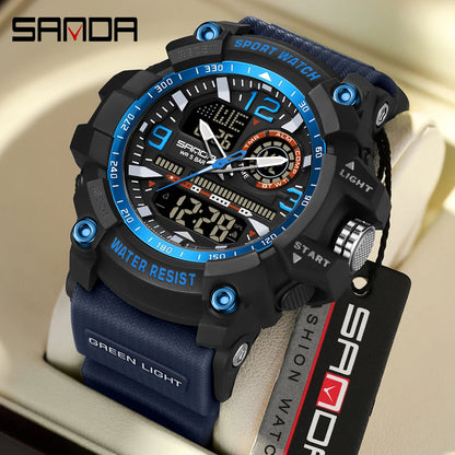 SANDA 3367 Men's Electronic Watch Large Dial Multi Functional Outdoor Waterproof Student Sports Electronic Watch