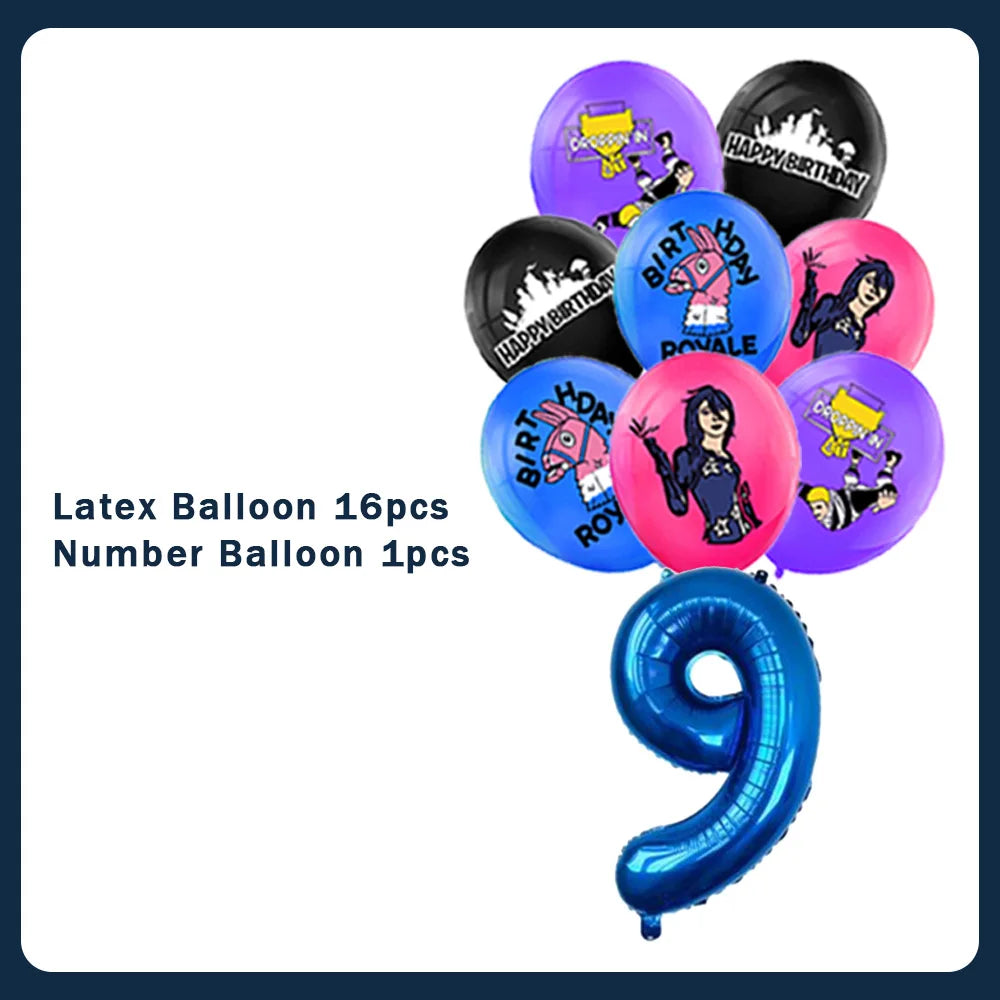 Fortnite Theme Birthday Party Decorations Shooting Game Balloon Cup Plate Tablecloth Banner Baby Shower Kid Favors Supplies Gift