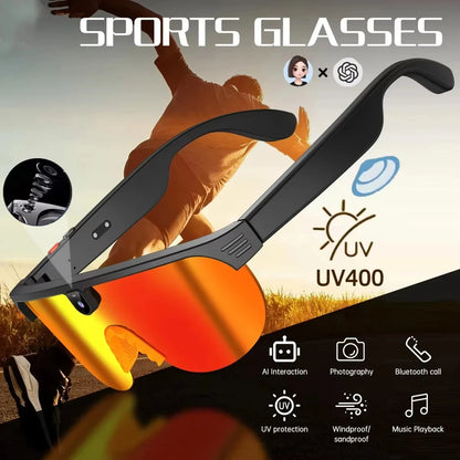 4K Polarized AI Smart Cycling Glasses Men 800W Camera Video Recording Translation Sunglasses Bluetooth Call Music Sports Glasses