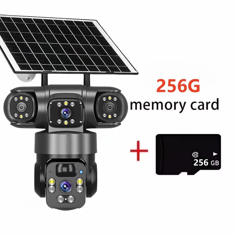 15MP IP Camera WiFi PTZ Three Camera Outdoor Wireless Solar 20000Mah Built-in Battery Video Surveillance Cam Long Time Standby