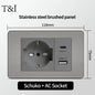 118 US Mexico Grey Stainless Steel Brushed 2way Electrical Light Switch Home Wall Socket Plug Double USB Type-C Power Outlet
