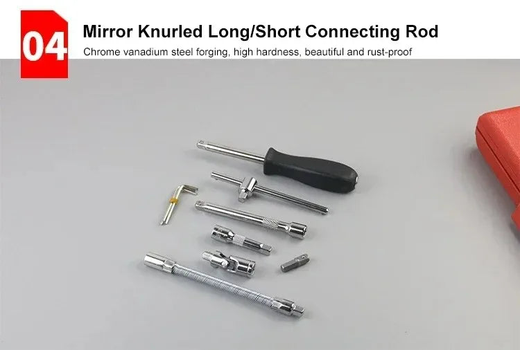 46pcs Socket Set Auto Repair Multi-functional 1/4 Inch Drive Socket Ratchet Wrench Set Round Edge Drive Socket Motorcycle Repair