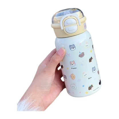 Cute 500ml Double Drinking Water Cup Cartoon Large Capacity Water Bottle with Straw Leak Proof Iced Coffee Cup Gym