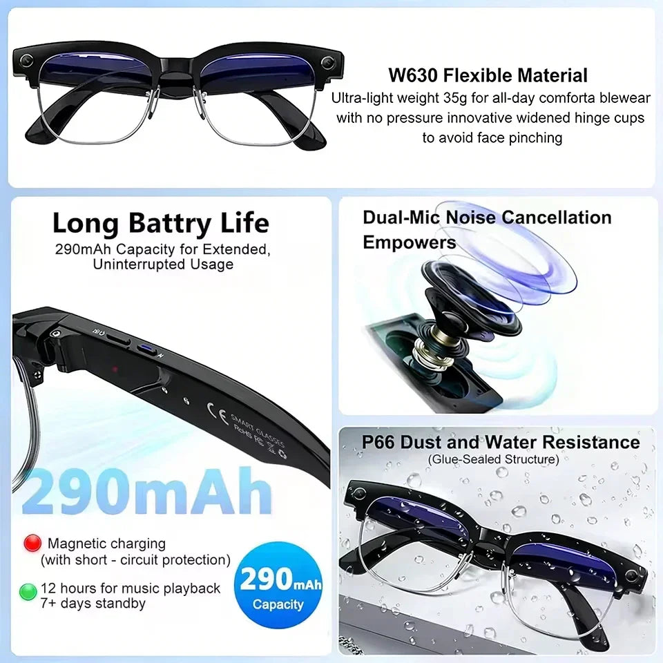 New AI Smart Glasses, 800W Camera Video Recording, AI Photo Recognition, Bluetooth Call & Voice Translation Eyewear