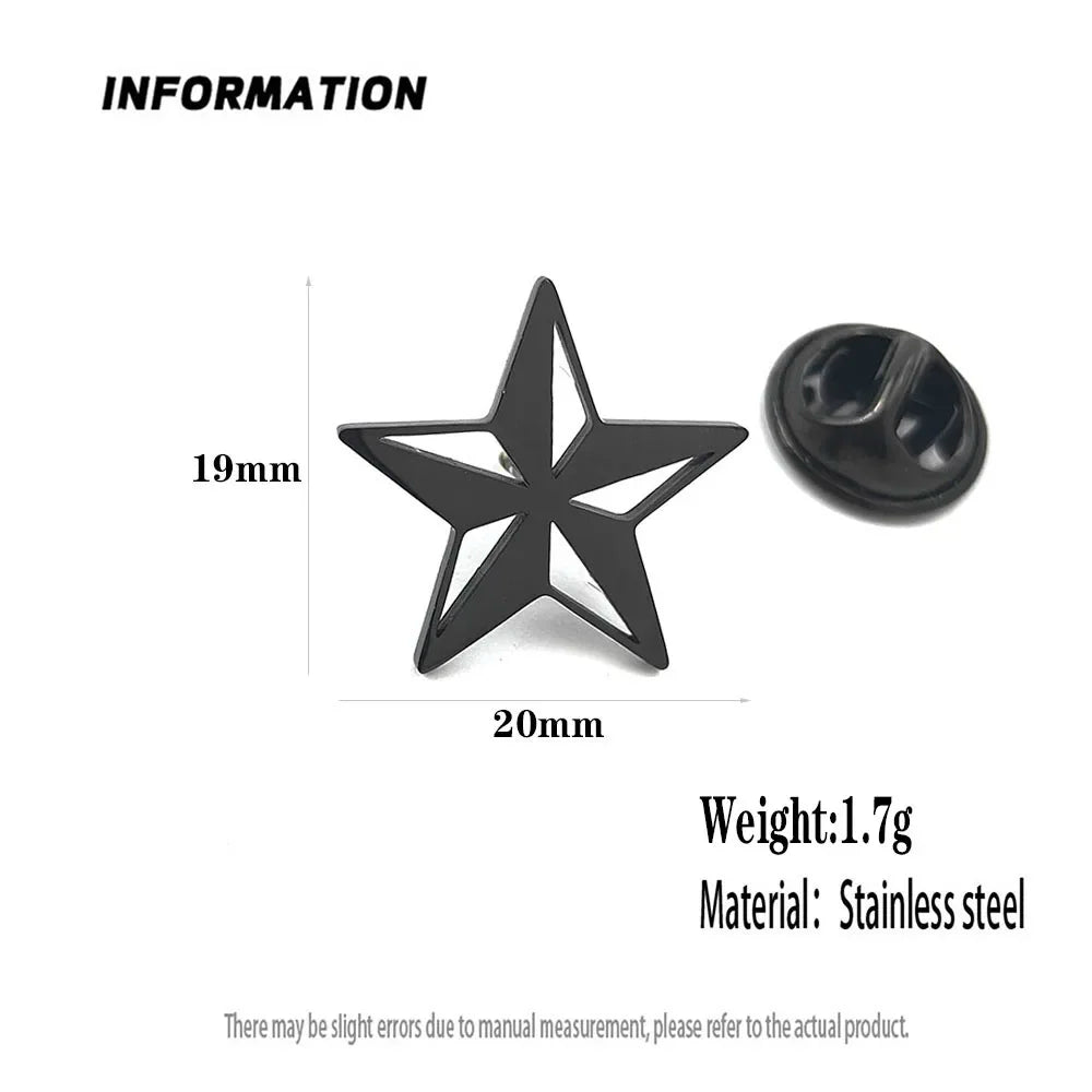 Classic Round Five-pointed Star Gold-plated Brooch, Men's Collar Lapel Pin Black, Suit Accessories, Gift for Husband