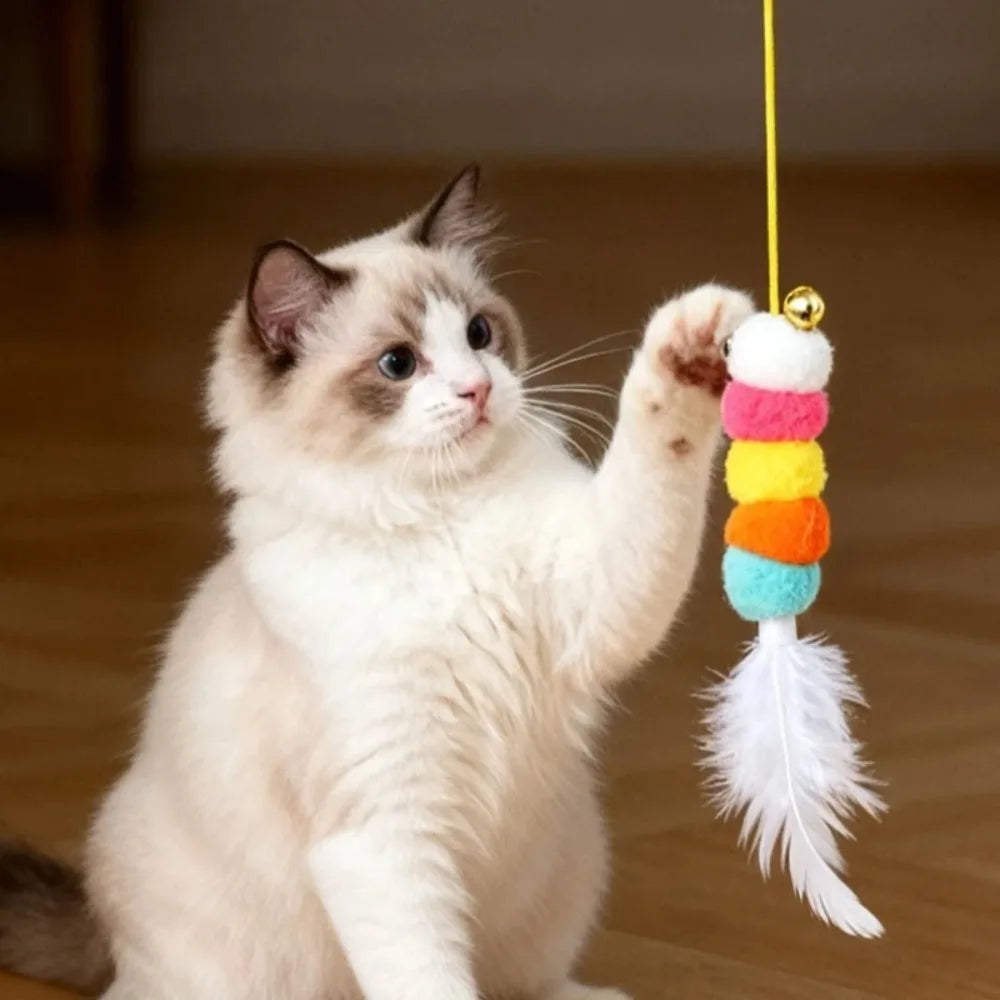 Electric Cat Toy with Ropes Auto Swing Feather Toy Interactive Kitten Toy For Self Playing  Caterpillar Interactive Cat Toys