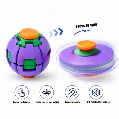 3D Printed Press-to-Spin Fidget BallOne Click Deform Fidget Spinner Ball, Smooth Rotating Stress Relief Sensory Toy