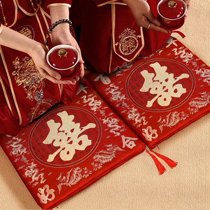 42cm 2pcs Chinese Wedding Tea Ceremony Red Double Happiness Dragon Phoenix Kneeling Cushion Home Decor Wedding Gifts