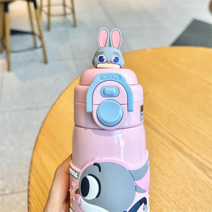 X&W  Zootopia Judy Nick Stainless Steel Insulated Cup Double Drinking Straw Cup Warm and Cold Proof Outdoor Sports Water Bottle