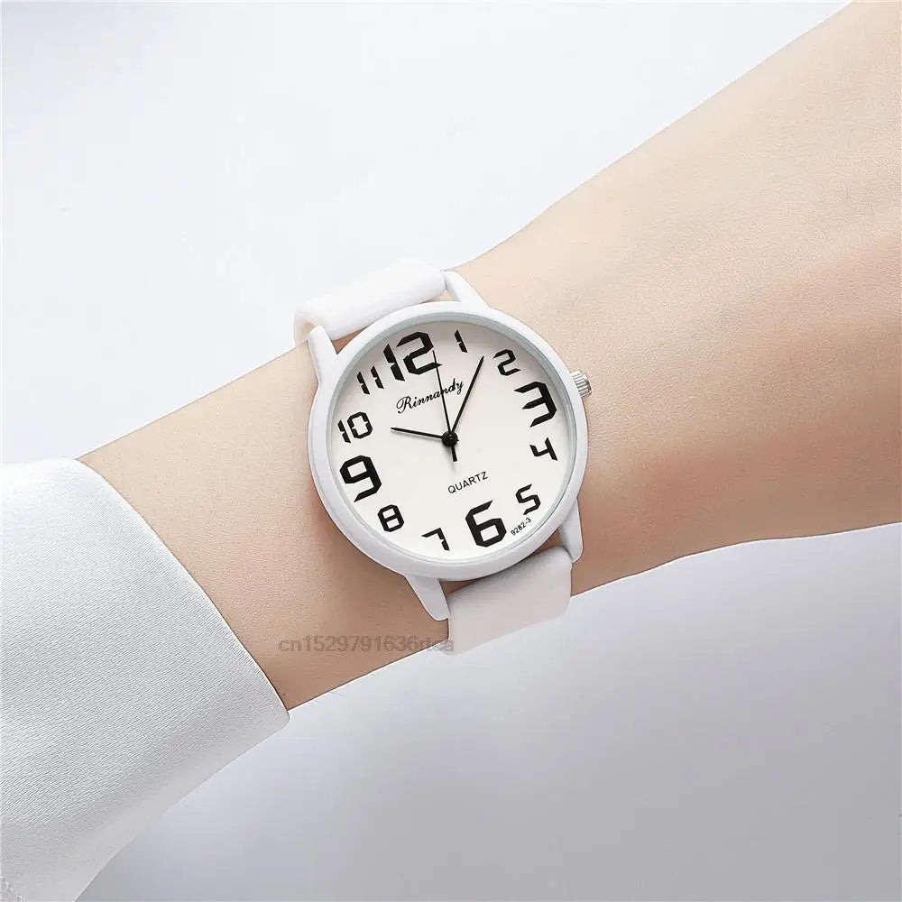 Women Fashion Silicone Watches Set Minimalist High Number  Qualities Big Dial Ladies Quartz Wristwatches With Casual Clock Gifts