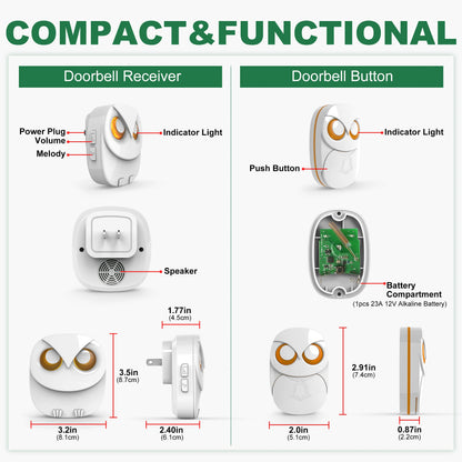 HTZSAFE Wireless Doorbell Chime - 300 meters Long Range Wireless doorbell waterproof outdoor Home Intelligent Door Bell Chime