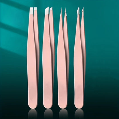 4PCS Eyebrow Tweezer Colorful Hair Beauty Fine Hairs Puller Stainless Steel Slanted Eye Brow Clips Removal Makeup Tools