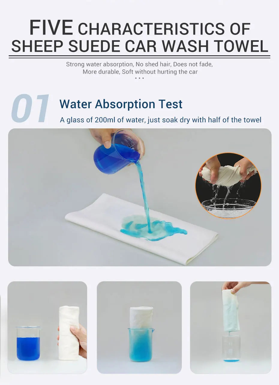 SEAMETAL Car Care Cleaning Towel Natural Sheepskin Quick Drying Cloth Super Absorbent Washing Towels Car Wash Tool Accessories