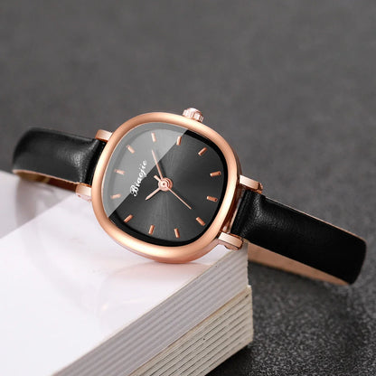 5PCS Elegant Women Watch Jewelry Set Fashion Leather Strap Quartz Wristwatch Heart Necklace Earrings Bracelet Gift (Without Box)
