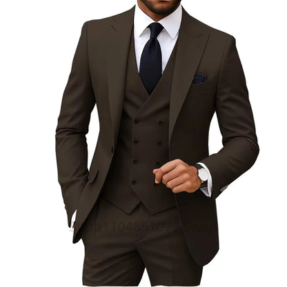Slim Fit 3-Piece Men's Suit Set for Office Formal Business Wedding Groom Tuxedos Jacket Vest Pants Casual Male Men Clothing