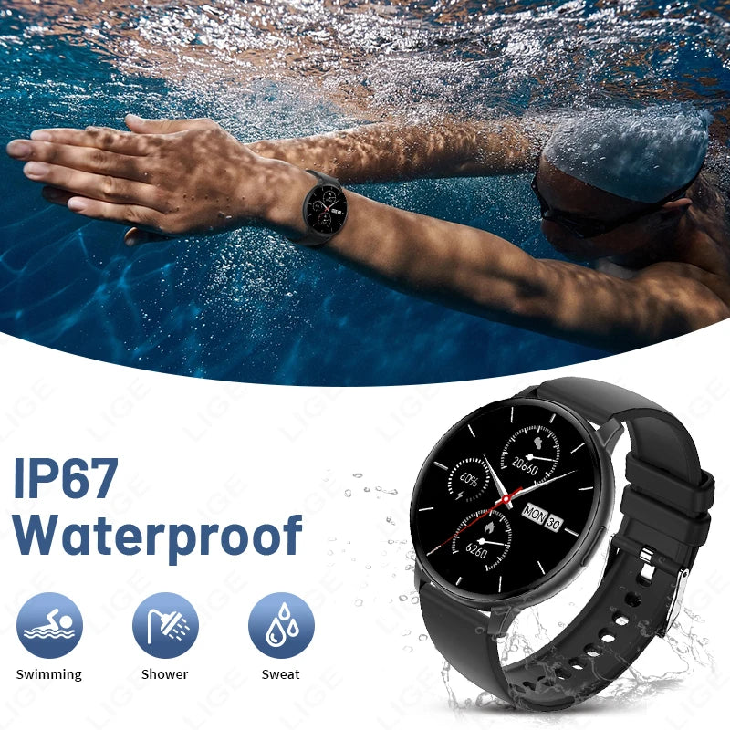 LIGE New Smart Watch Men Bluetooth Call Heart Rate Blood Oxygen Monitoring IP67 Waterproof Sports Men Smartwatch for Android ios