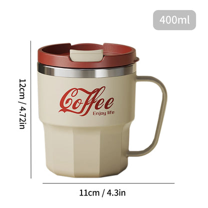 WORTHBUY Coffee Mug With Lid&Handle 304 Stainless Steel Tea Milk Coffee Cup Double Wall Insulated Anti Scalding Drinking Cup