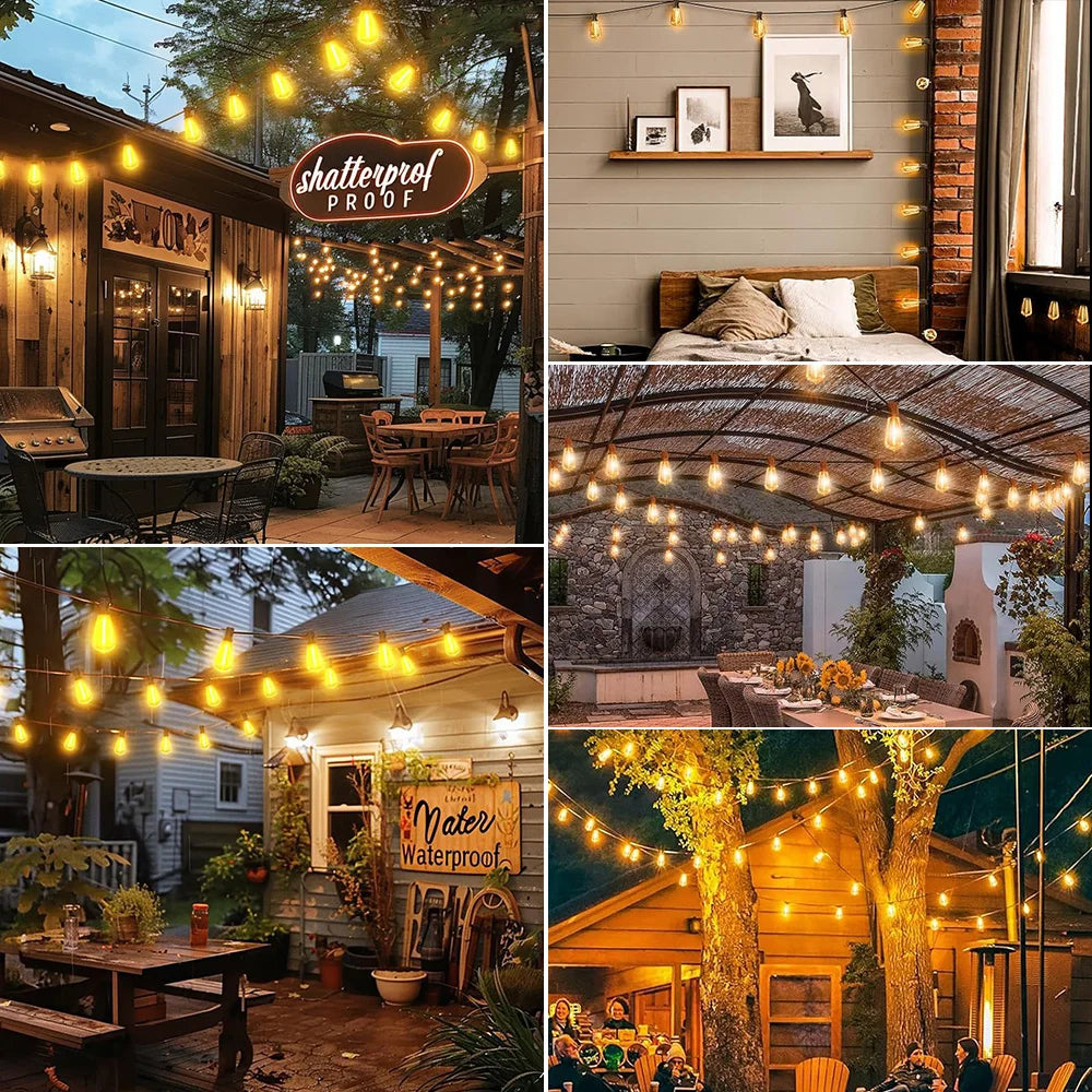 10M 18M 30M Solar String Light ST38 Led Filament Bulb 24V Shatterproof Solar Festoon Garland For Patio Party Garden Decorection