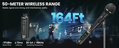 XTUGA UHF Professional Microphone Wireless Converter XLR Recharge Transmitter Receiver for Dynamic/Condenser Mic Audio Mixer