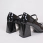 Ladies Summer Black New Small Leather Shoes Mary Janes Vintage Buckle Non-Slip Sandals Woman Medium Heels Casual Elegant Heels