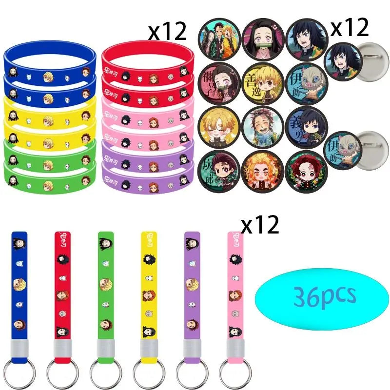 Anime Demon Birthday Theme Gifts Bags Keychain tattoo sticker Demon Slayer Candy Bags Packaging Giveaway Party Favors Gifts Supp