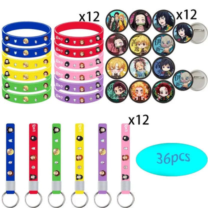 Anime Demon Birthday Theme Gifts Bags Keychain tattoo sticker Demon Slayer Candy Bags Packaging Giveaway Party Favors Gifts Supp