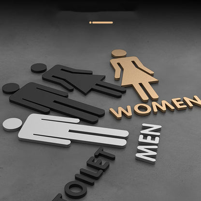 Matte Black Gold Toilet Sign Plate Acrylic 3D Wash Room Door Wall Label Sticker Wc BathRoom Signage Board Art Hotel Home Decor