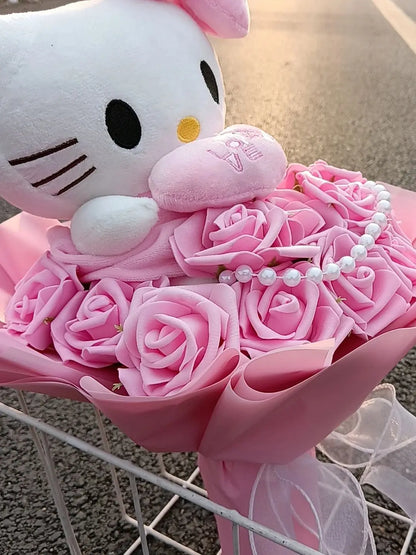 Anime Hello Kitty Cartoon Plush Bouquet Rose Flowers  Soft Plush Doll Home Wedding Decoration Christmas Valentine's Day Gift