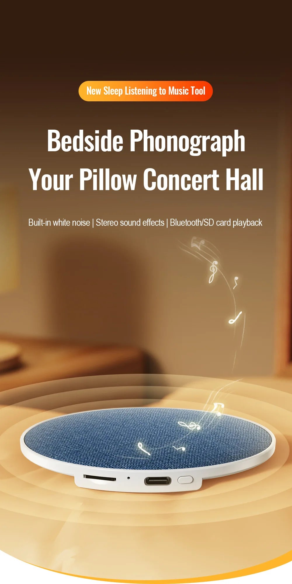 High Dynamic Sound Quality Bluetooth Speaker Bedside Sleep-enhancing Audio Ultrasonic Pillow-top Sleep Aid Speaker 2026 NEW