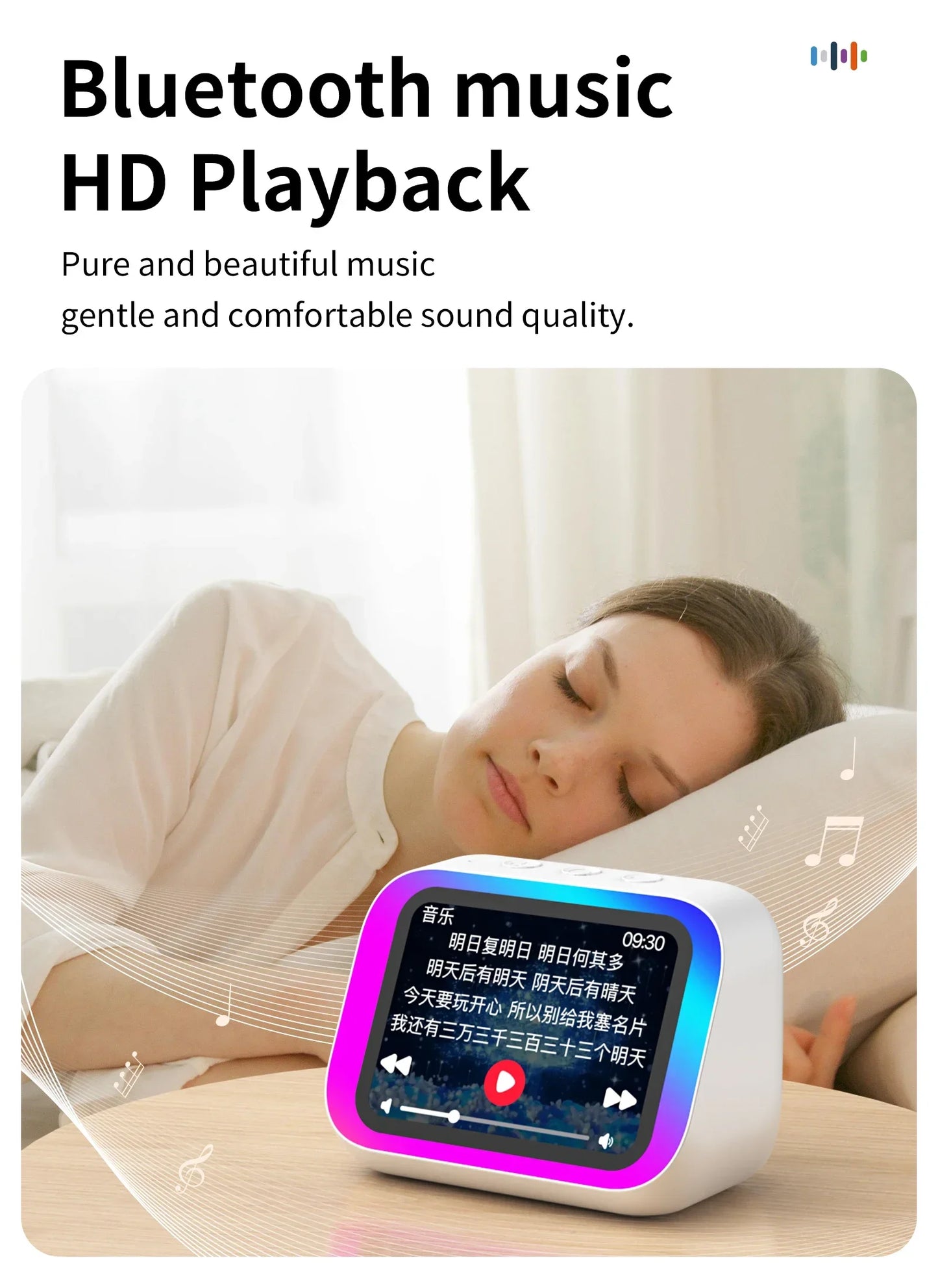 AI Smart Bluetooth 5.4 Speaker HD Touch Screen Display Electronic Album Alarm Clock Hi-fi Stereo Sound Voice Speaking Assistant
