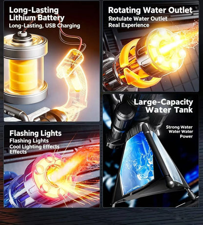Gatling Rotating Electric Water Gun with Light-Up High Speed Continuous Shooting Powerful Water Blaster Summer Outdoor Toy