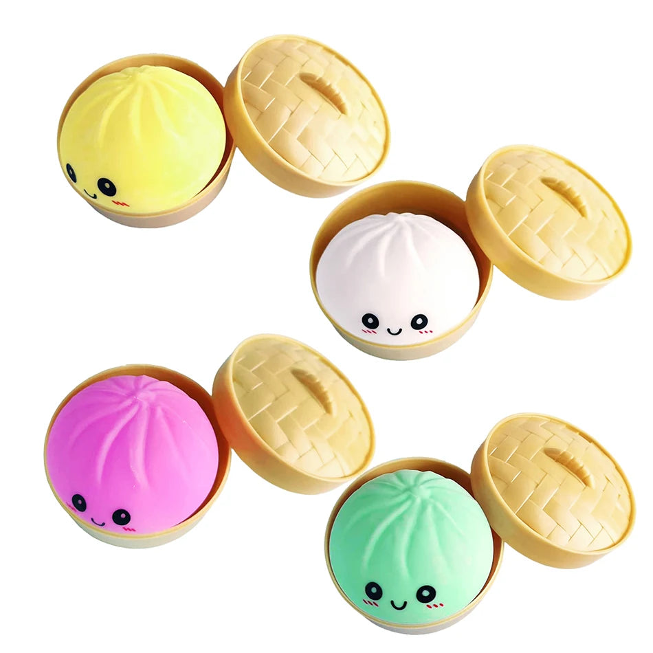Squishy Dumpling Toy Crystal Steamer Bun Food Shape Squeeze Stress Relief Fidget Toy Desktop Ornament Gift