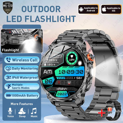 LIGE 2026 Nowy Wojskowy Smartwatch Męski Bateria 1000mAh Wodoodporny 5ATM GPS Rozmowy Bluetooth Wyświetlacz AMOLED Sportowy Smartwatch dla Mężczyzn