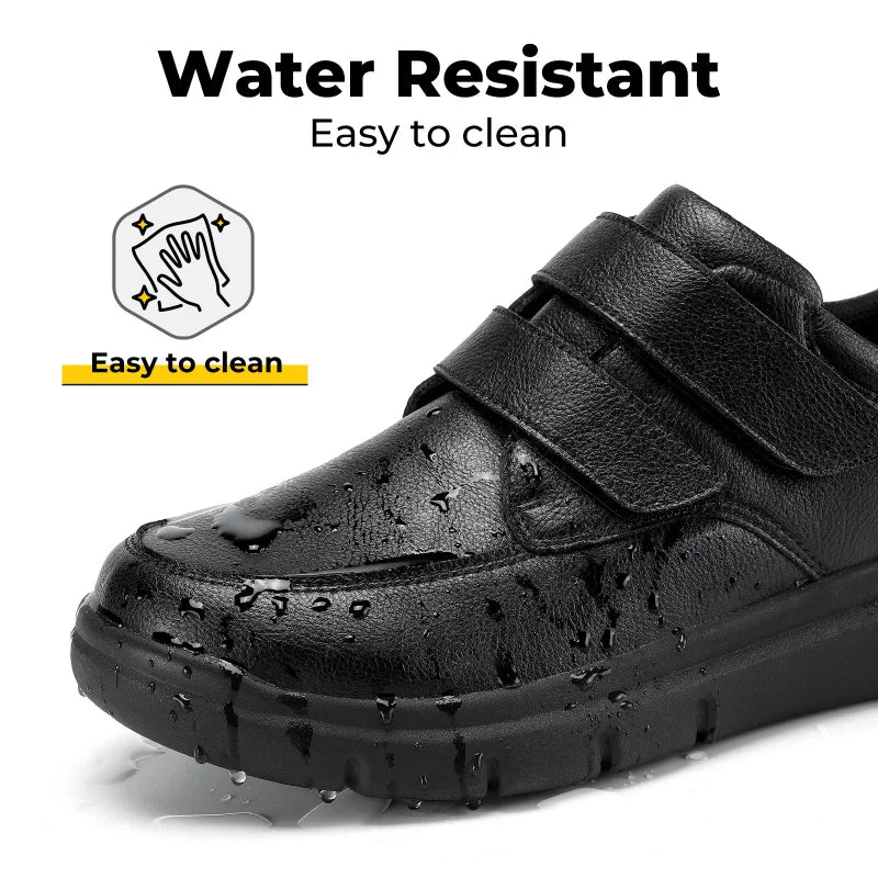 FitVille Men's Wide Walking Shoes Hook and Loop Comfortable Leather Business Shoes Orthopedic Diabetic Shoes for Swollen Feet