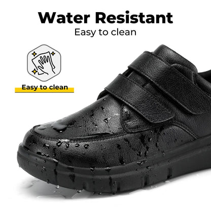 FitVille Men's Wide Walking Shoes Hook and Loop Comfortable Leather Business Shoes Orthopedic Diabetic Shoes for Swollen Feet