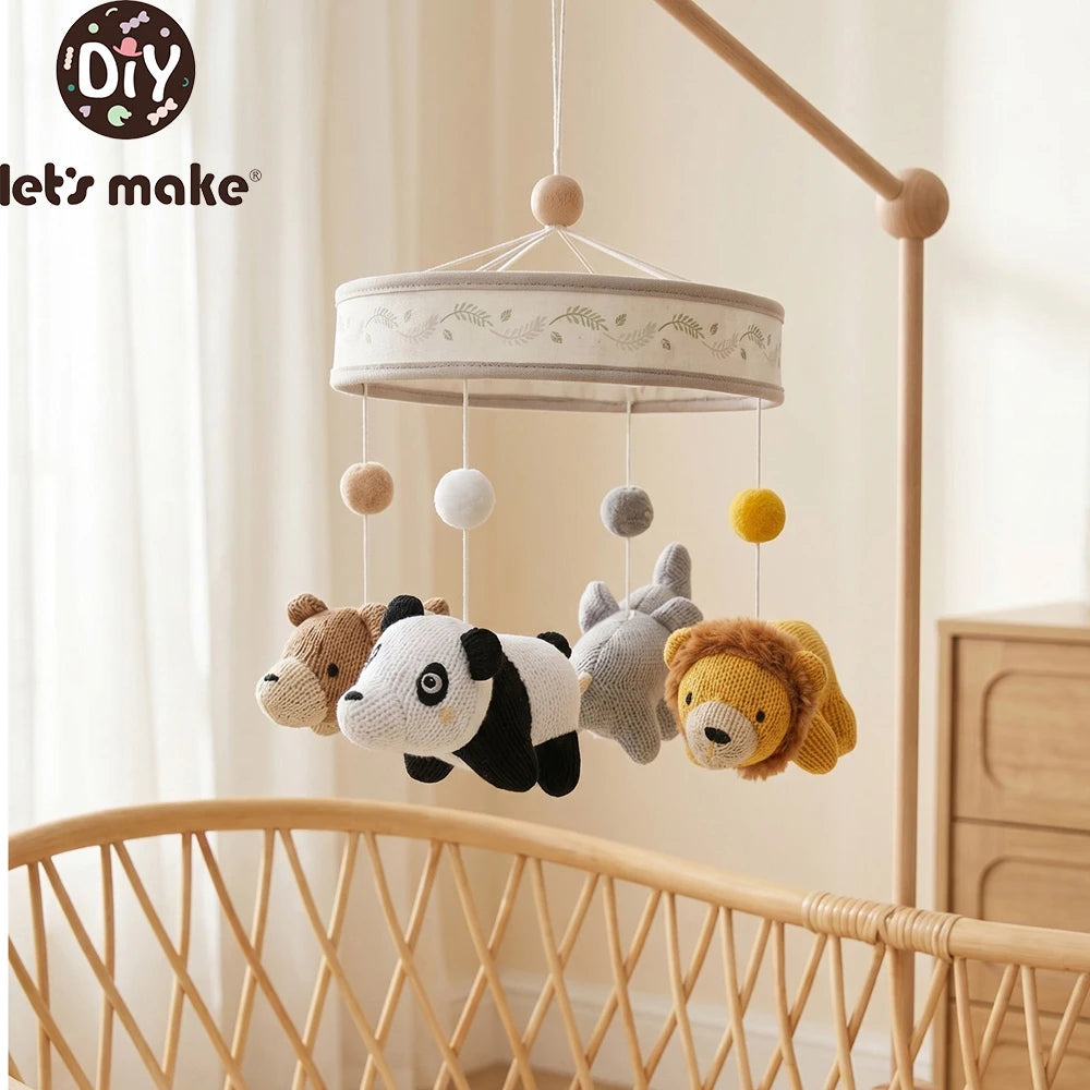 Crochet Animal Crib Bell 360 Degree Rotation Crib Mobile Built in Bell Sensory Bed Bell Toys Mobile Hanging Toys