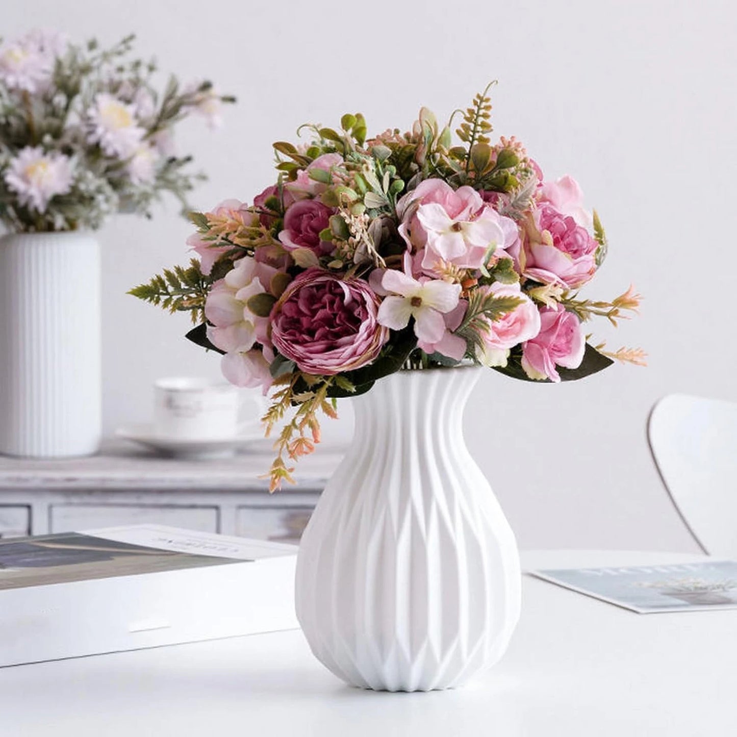 Plastic Vase White Imitation Ceramic Flower Pot Nordic Decor Wedding Home Table Outdoor Diy High Quality Gift Prop Bonsai Garden