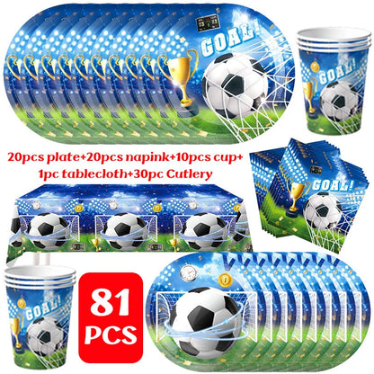 Blue Football Birthday Party Decoration Supply Birthday Soccer Plates Cups Napkins Towel Paper Tableware Tablecloth Party Favor