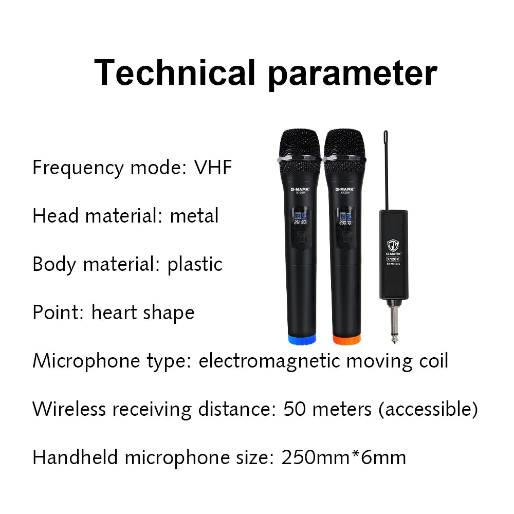 Wireless Microphone G-MARK X120V 2 Channels Handheld Karaoke Mic For Party Meeting Show Home School