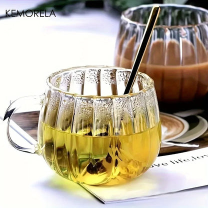 KEMORELA 1/4/6PCS Halloween Pumpkin Shaped Glass Cups High Borosilicate Glass Water Cup 450ml Coffee Drinking Glasses For Juice