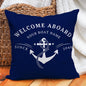 Custom Boat Name Pillow Covers Personalized Nautical Anchor Cushion Cases for Yacht Home Decor Beach House Welcome Aboard