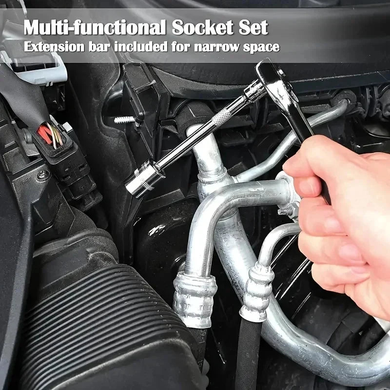 46Pcs 1/4 Inch Socket Tool Kit, Red Ratchet Wrench Combo, Portable Auto Repair Set for Car Maintenance and Mechanic Daily Use