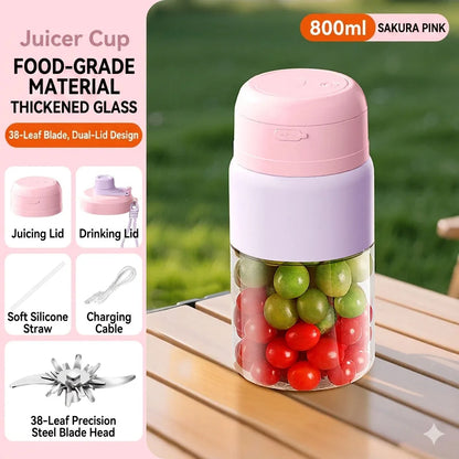 Portable Blender 38 Blades Electric Juicer Cup Rechargeable Smoothie Maker Wireless Automatic Fruit Mixer for Gym Travel Camping